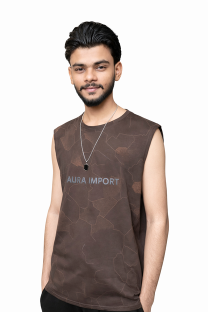 Aura Imports Premium Brown Sleeveless T-Shirt – Minimal Luxury Edition